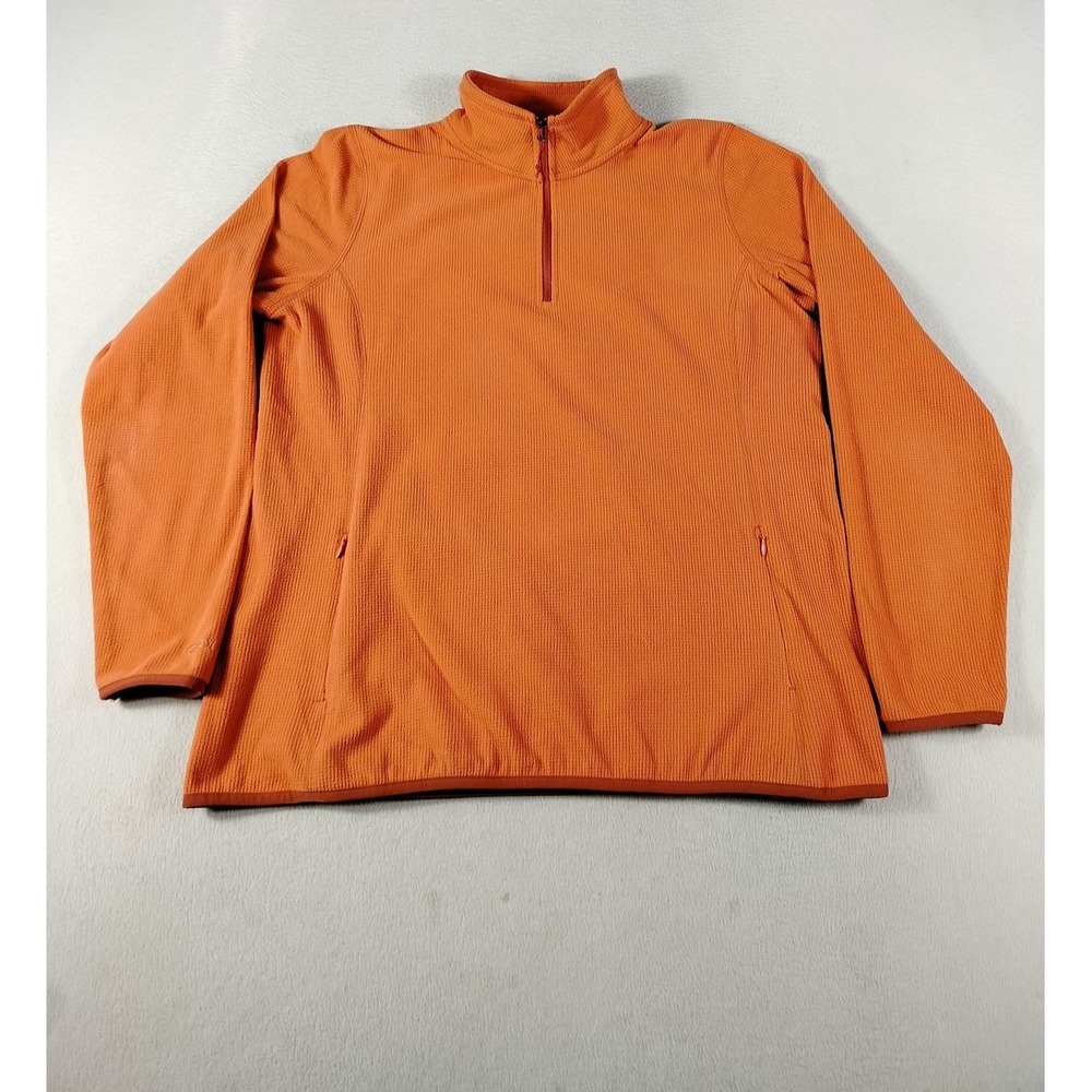 Orvis Pullover Womens Large Orange 1/4 Zip Fleece Gorpcore Hiking Outdoors